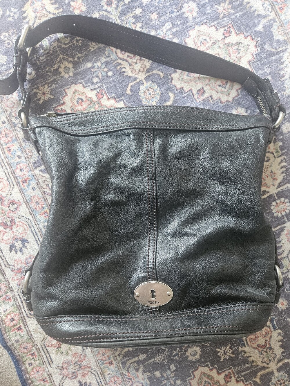Vintage Fossil Maddox Black Pebbled Leather Bucket Bag